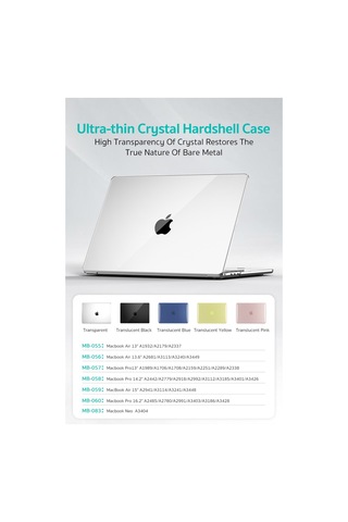 MacBook Pro 13.3 İnç Uyumlu Ultra İnce Kristal Sert Kılıf -a1706 A1708 A1989 A2159 A2289 A2251 A2338 Şeffaf