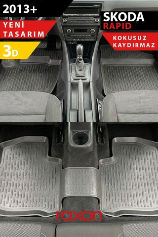 Skoda Rapid 2013+ 3d Havuzlu Paspas Tam Uyumlu Su Geçirmez, Kaymaz