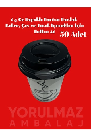 6,5 Oz Kapaklı Karton Bardak 50 Adet Kahve Ve Sıcak İçecekler İçin Sızdırmaz, Tek Kullanımlık 50