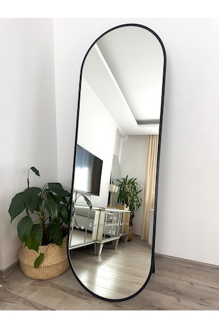 Effe Siyah Metal Çerçeveli 180x60 Cm Elips Model Ayaklı Boy Aynası