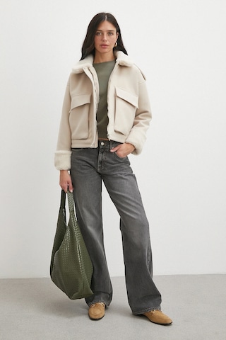 Apoletli Yünlü Körük Cepli Kaşe Mont Bej Bej