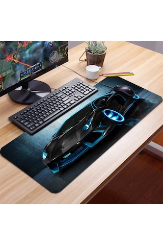 Sonictouch Tron Yarış Arabası Temalı Kaymaz Gaming Oyuncu Masaüstü Dikişsiz Siyah Klavye Mouse Pad 3
