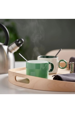 Ikea Pıggål Seramik Kupa Seti 7 Cm 300 Ml Beyaz - Yeşil 2 Parça
