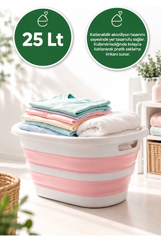 Katlanabilir Çamaşır Leğeni 25 Lt Akordiyon Sepet Yer Kaplamaz Katlanır Banyo Organizer Gri
