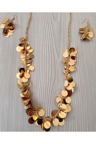 Pullu Tasarım Kolye Küpe Gold