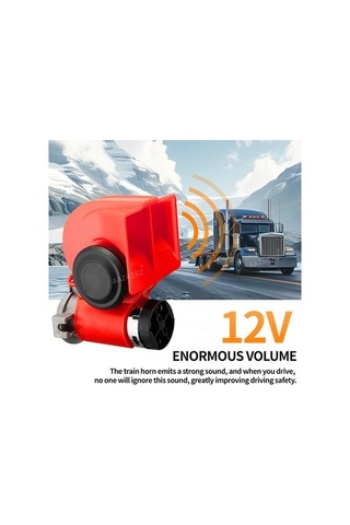 Pazly 12v Kamyonlar İçin Uygun Kırmızı Tek Parça Çift İpli Tren Salyangoz Pnömatik Korna Süper Büyük Hacimli Araba Kornası Kompresörle Donatılmış