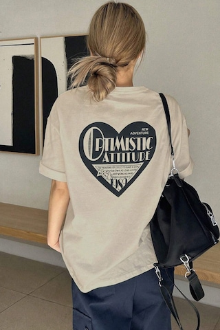 Unisex Optimistic Baskılı Tasarım Tshirt Bej
