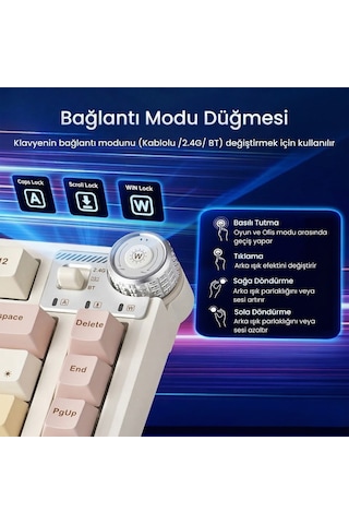 Aula Au75 3 Modlu Mekanik Gaming Kablosuz Klavye Rgb Tkl Bloomfield Switch Hot Swap Makrolu Oyuncu Klavyesi Krem