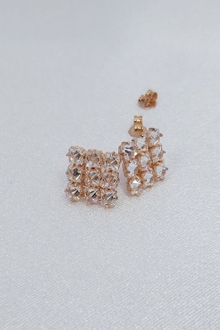 925 Ayar Rose Renk Baget Kare Gümüş Küpe