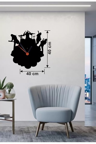 Rock Band Ve Müzik Temalı Ahşap Duvar Saati - 40x40 Cm Lazer Kesim Belirtilmemiş