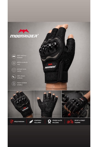 Moonrider Moonrıder Motosiklet Eldiveni Yarım Kesik Parmak Motorcu Eldiveni Korumalı Siyah