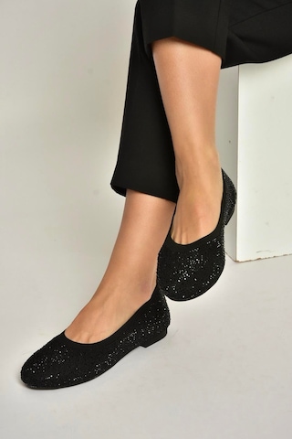 Fox Shoes Y820411004 Siyah Triko Kumaş Kadın Babet Siyah