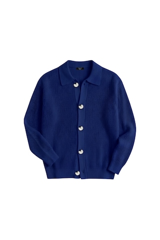 Genıus Store Erkek Hırka Oversize Kalıp Düğmeli Polo Yaka Triko Kazak Çekme/uzama Yapmaz Erkek-hırka Lacivert