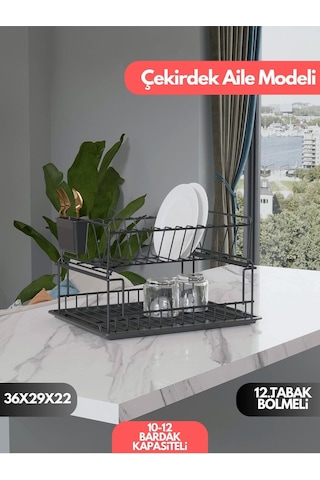 Suntel İki Katlı Modüler Tabaklık Bulaşıklık Mat Siyah