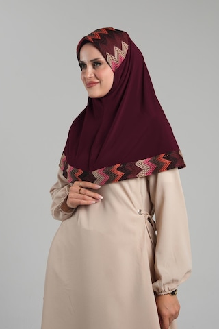 Hürrem Bone Bordo Pratik Hazır Geçmeli Tesettür Eşarp Sandy Renkli Desenli Fileli 2401 16 Bordo