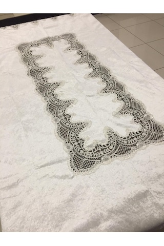 Almila Home Fransız Dantel Kadife 140X180 Masa Örtüsü Bej D18
