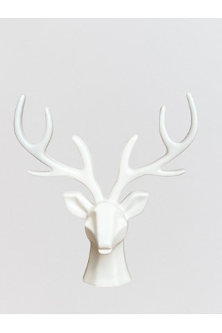 Geyik Heykeli, Büst, Beyaz Renkli El Yapımı Dekoratif Obje, Ev Dekoru
