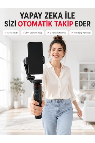 Aı Yüz Takip Özellikli Gimbal Selfie Stick 360 Dönebilen Telefon Tutucu Uzayabilir Bluetooth Kumandalı