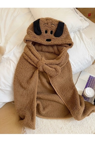 Flybuy Yeni Siesta Sıcak Şirin Öğrenci Ofis Moda Kore Kış Karikatür Kapüşonlu Battaniye Kt Beyaz