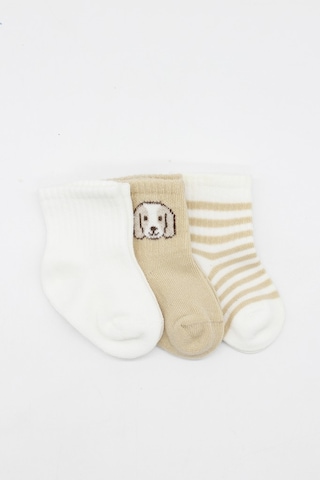 Erturkstore Bistyle Dog Boy 3'lü Penye Soket Çorap 10134 Ekru Çok Renkli