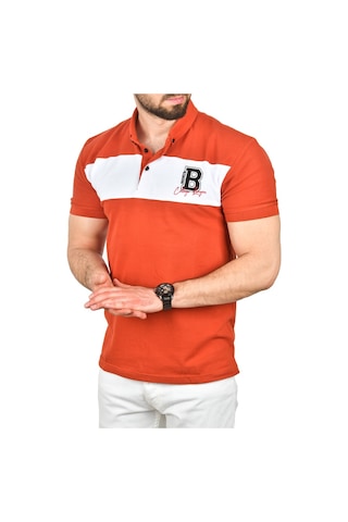 Deepsea Erkek Kiremit Slim Fit Nefes Alan Pamuklu Kumaş Dar Kesim Kıvrılmaz Yaka Polo Yaka Tişört 2503019 KIREMIT