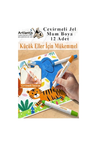 Çevirmeli Jel Mum Boya 12 Renk 1 Adet Plastik Kutulu 12 Li Mum Boya Kalemi Silinebilir Zararsız Yıkanabilir Çok Renkli
