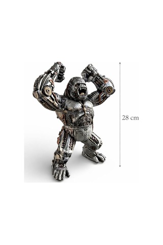 Dekoratif Mekanik Goril Biblo 28 Cm Metal Görünümlü Modern Heykel Obje
