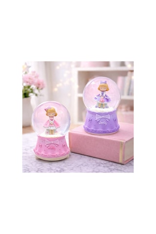 3 Adet Orta Boy Kar Küresi Işıklı Müzikli Prenses Figürlü Gece Lambası, Dekoratif Hediye, Üst Kristal Cam Alt Sert Polyester, Snow Globe