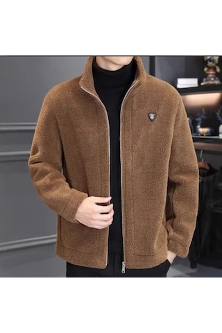 Erkek Kışlık Polar Astarlı Ceket, Sonbahar Ve Kış Kalınlaştırılmış Sıcak Günlük Giyim, Erkek Dış Giyim Kahverengi