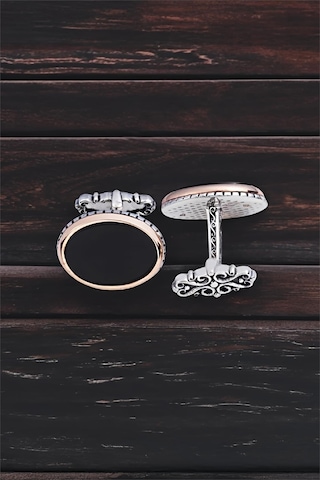 ​​​​​​​Gümüş Onix Taşlı Oval Kol Düğmesi