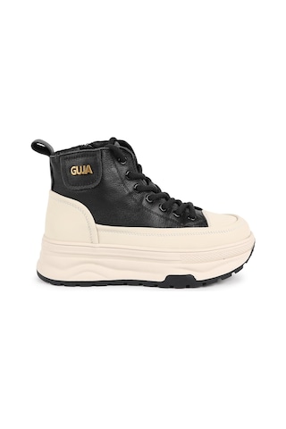 Guja Kadın Bot 336-1 Kahverengi Bej Garnili Bağcıklı Yüksek Kalın Platform Taban Rahat Günlük Kışlık Sneaker Bootie Siyah