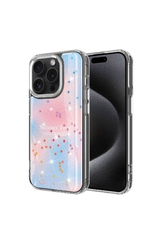 Apple Uyumlu iPhone 15 Pro Kılıf Simli Desenli Parlak Zore Task Kapak Mavi