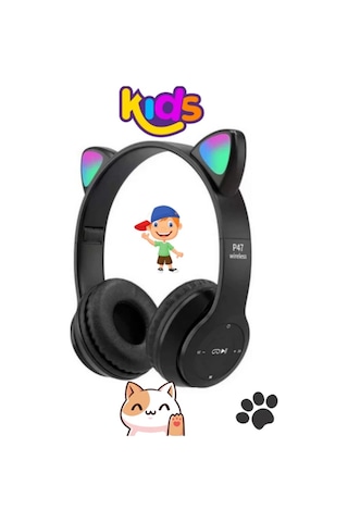 Mercitech P47 Kedi Kulaklı Işıklı Kablosuz Bluetooth 5.0 Kulak Üstü Kulaklık