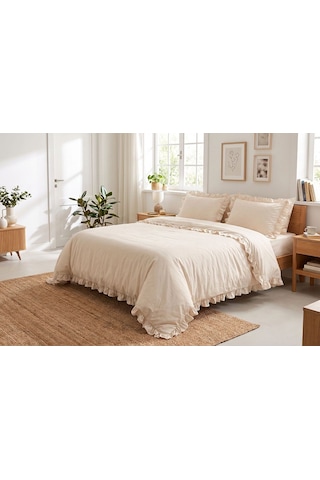 Soft Ruffle Nevresim Takımı Ekru