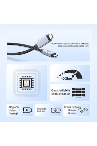 Polham Jasoz 2 Metre 240w 4.0 Thunderbolt Type-c To Type-c Şarj, Data Ve 8k 60hz Görüntü Aktarım Kablosu 1 Adet