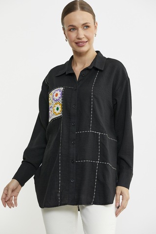 Renkli Dantel Detaylı Tunik Gömlek - Siyah Siyah