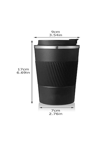 Kaydırmaz Lastikli Paslanmaz Çelik 500 Ml Termos Bardak Siyah