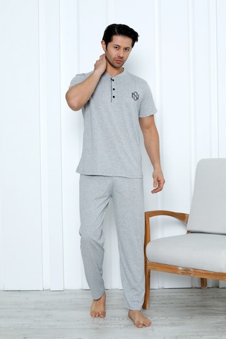Yüksek Kaliteli Pamuk Penye: Erkekler İçin Mevsimlik 3 Parça Kısa Kollu Pijama Takımı Babalar Günü Hediyesi Gri