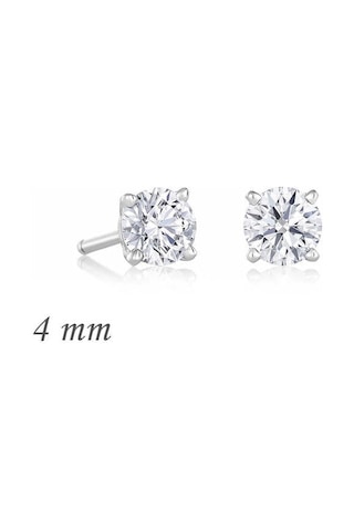 Gumush Gümüş Yuvarlak Tek Taş Zirkon Küpe - 4 Mm