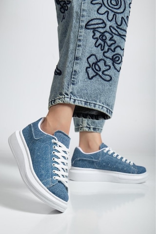 Erceka Günlük Sneaker Kadın Spor Ayakkabı Bağcıklı Beyaz-siyah-mavi-gümüş-gold-sarı Mavi Kot