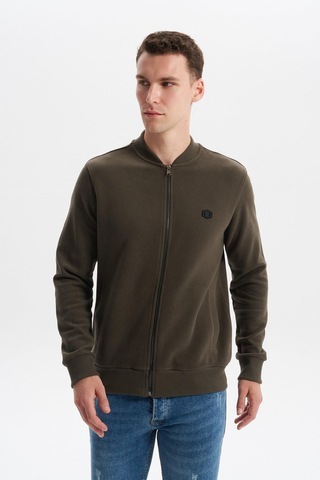 AR-MA Arma Erkek Slim Fit Selanik Kumaş Tam Fermuar Fleto Cepli Kapüşonsuz Kolej Yaka Sweatshirt K30324698302 Haki