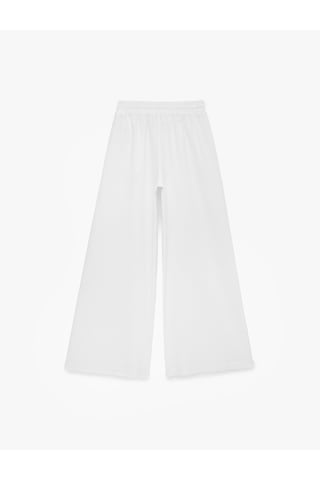 Koton Beli Lastikli Cepli Geniş Paça Keten Pantolon Beyaz 6sak40035pw