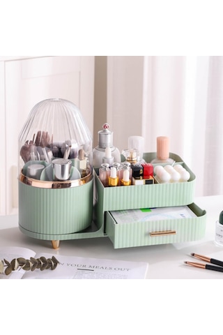 Makyaj Organizer Kozmetik Aksesuar Fırça Ve Takı Düzenleyici Çok Amaçlı Makyaj Kutusu Yeşil