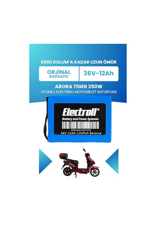Arora Tiger 250w Batarya Standart Kapasite Lifepo4 36v 12ah Elektrikli Motosiklet Bataryası