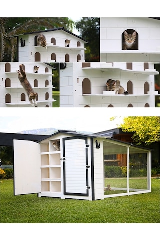 MANDU Bahçeli Kedi Apartmanı (kedi evi) + Mama kapları hediye
