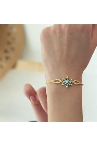 Nereze 925 Ayar Kelepçe Model Aquamarin Taşlı Çiçek Bileklik Kadın Gümüş Bileklik