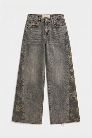 it's basic Kadın Kahve 4s6-16 Palazzo Fit Paça Desen Çiçek Nakışlı Özel Tasarım Denim Jean