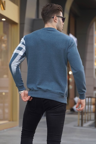 Madmext İndigo Bisiklet Yaka Baskılı Sweatshirt 6031 Mavi