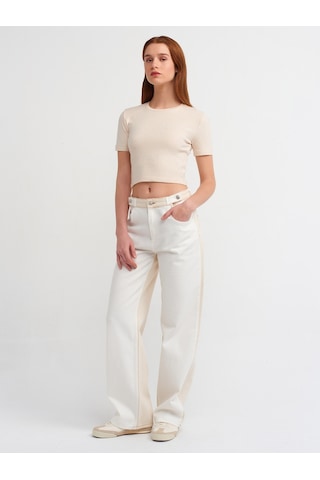 Dilvin Crop T-shirt Bej Melanj