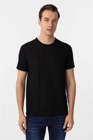 Süvari Siyah Slim Fit Armürlü Bisiklet Yaka Tişört-37339 Siyah